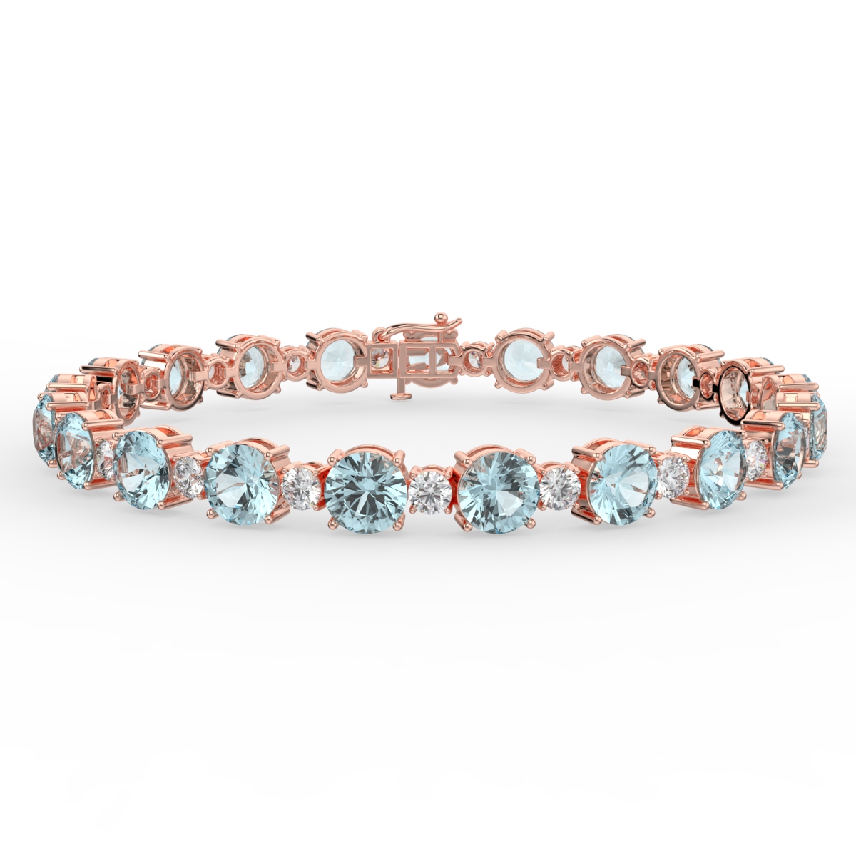 Aquamarine and Diamond 4 Claw Gemstone Bracelet Rose Gold - ELSA