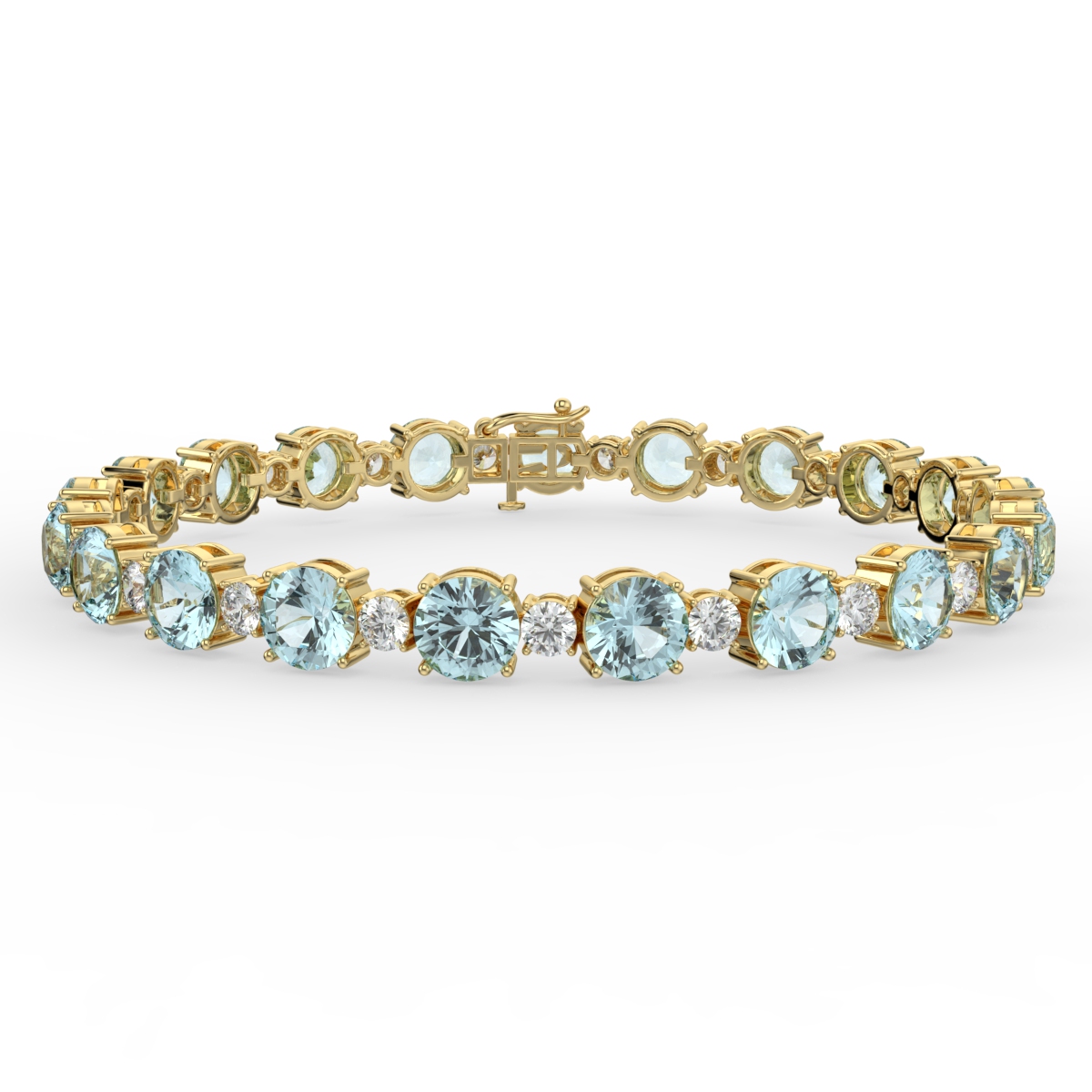 Aquamarine and Diamond 4 Claw Gemstone Bracelet Yellow Gold - ELSA