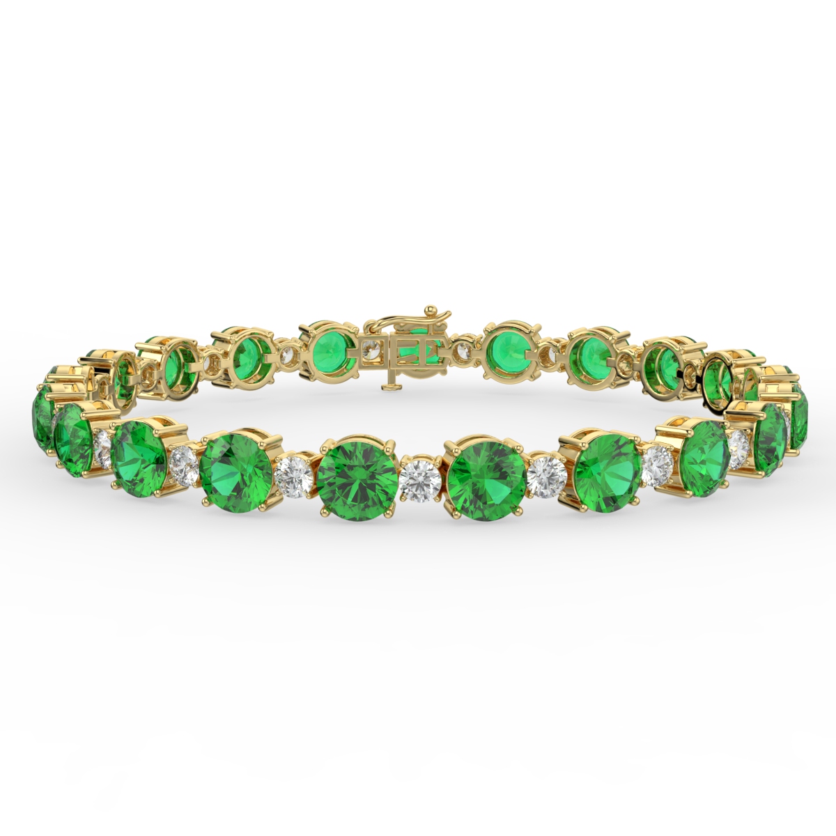 Emerald and Diamond 4 Claw Gemstone Bracelet Yellow Gold - JASMINE