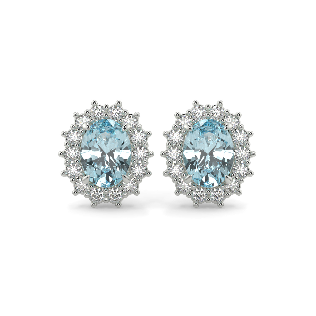 Aquamarine and Diamond Lady Diana Halo Earrings Platinum - NATALIE