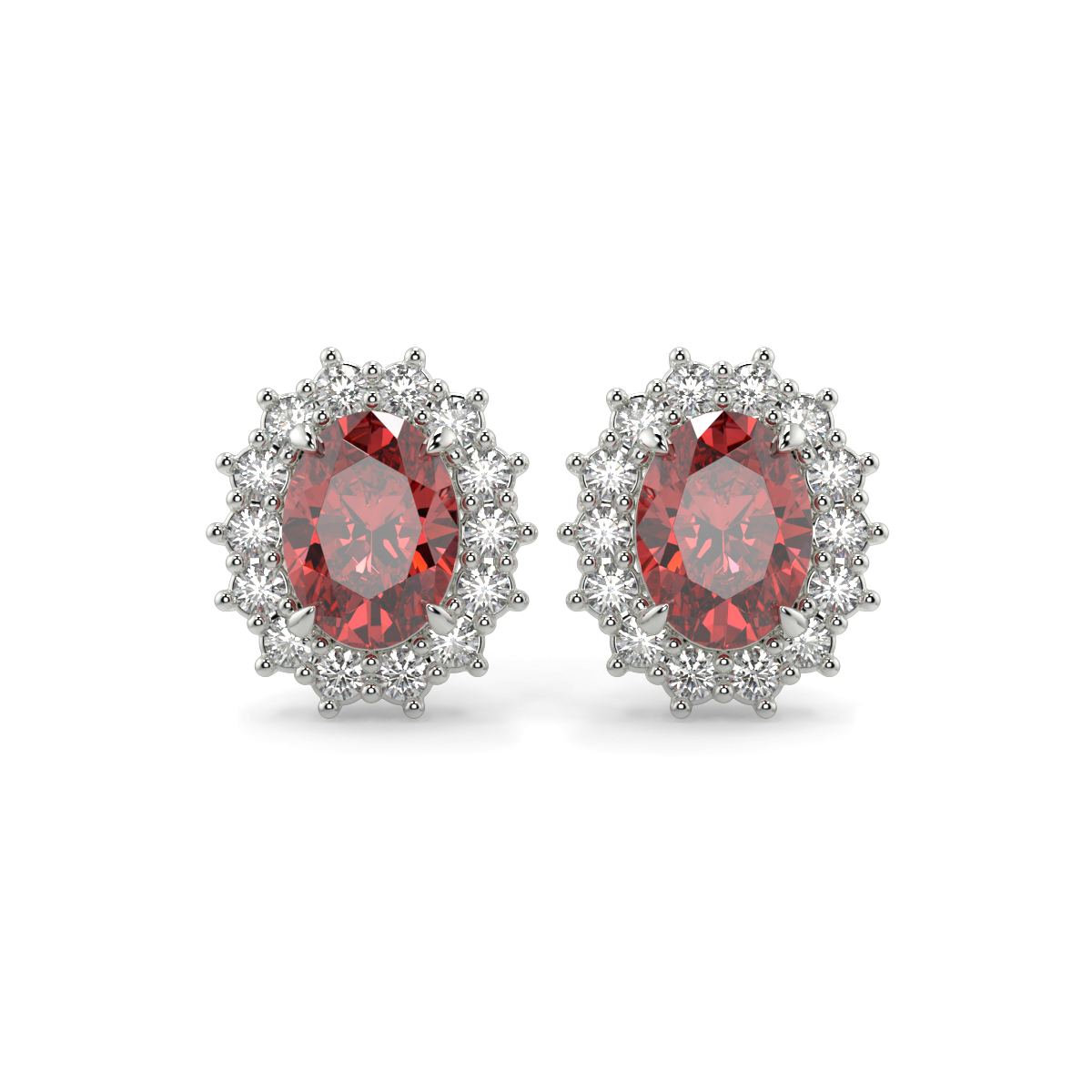 Ruby and Diamond Lady Diana Halo Earrings Platinum - JADE