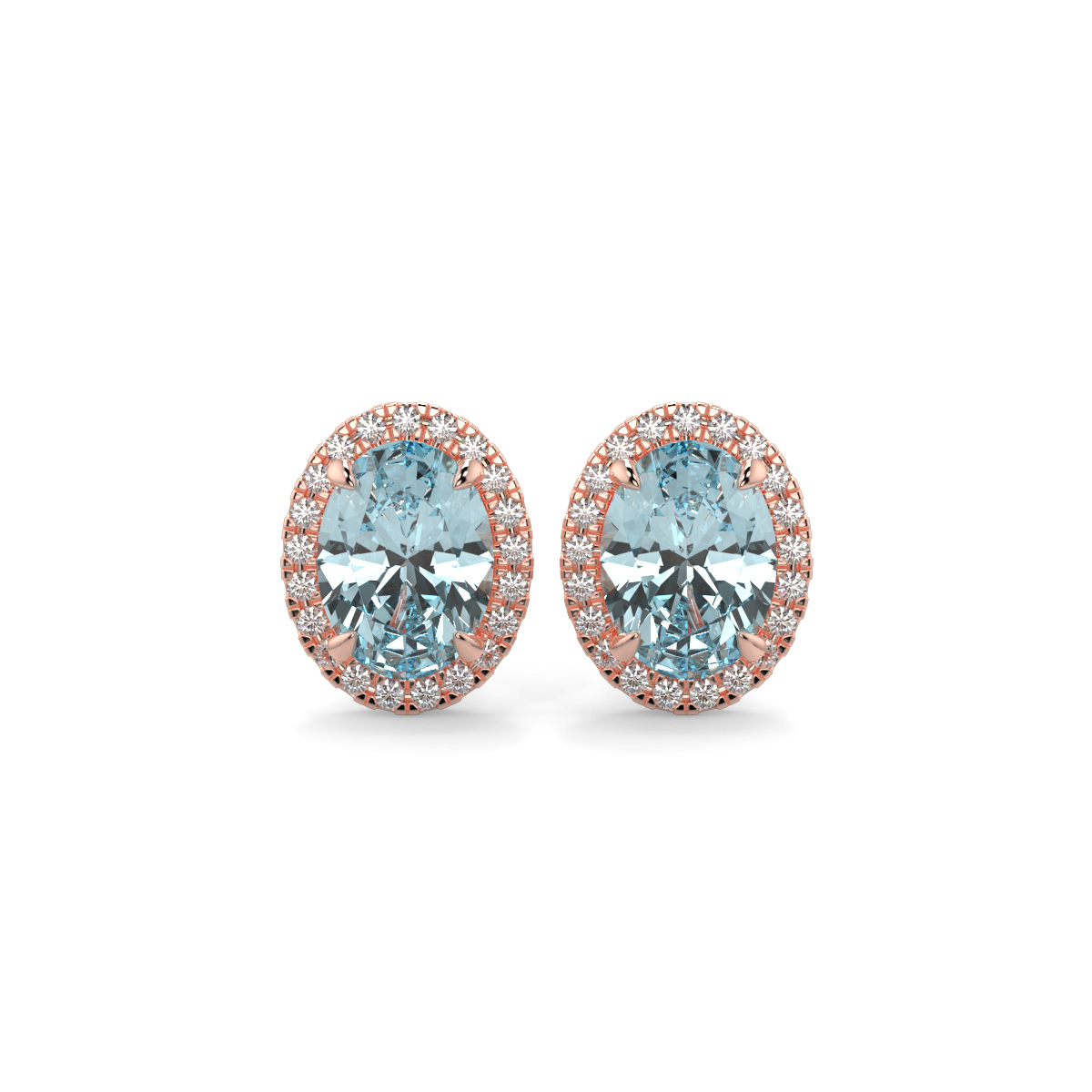 Aquamarine and Diamond Halo Earrings Rose Gold - ANNABELLE