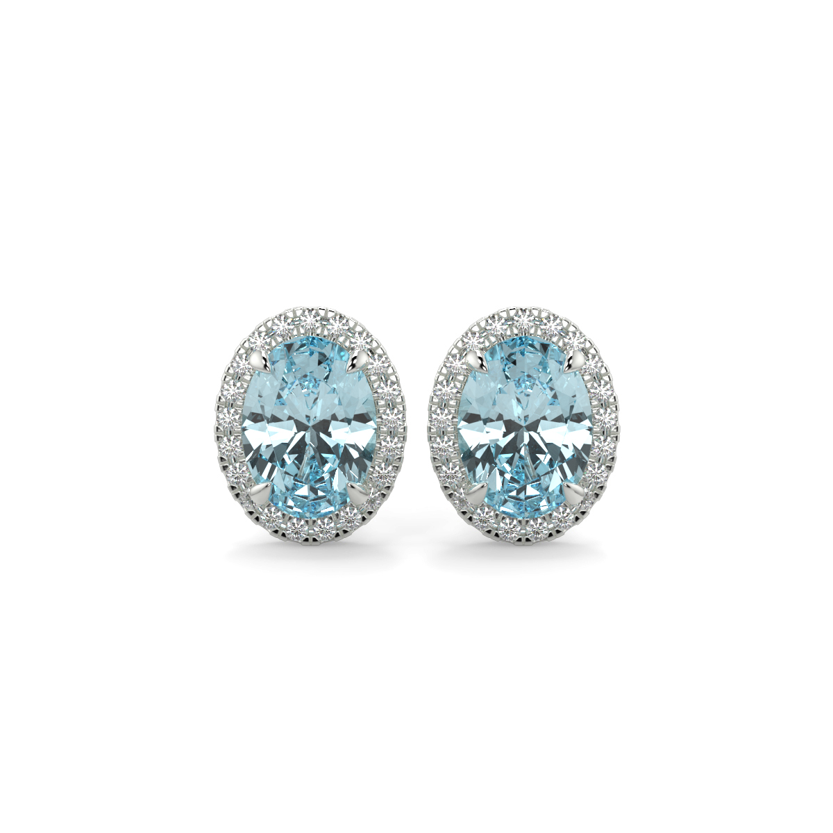 Aquamarine and Diamond Halo Earrings White Gold - ANNABELLE