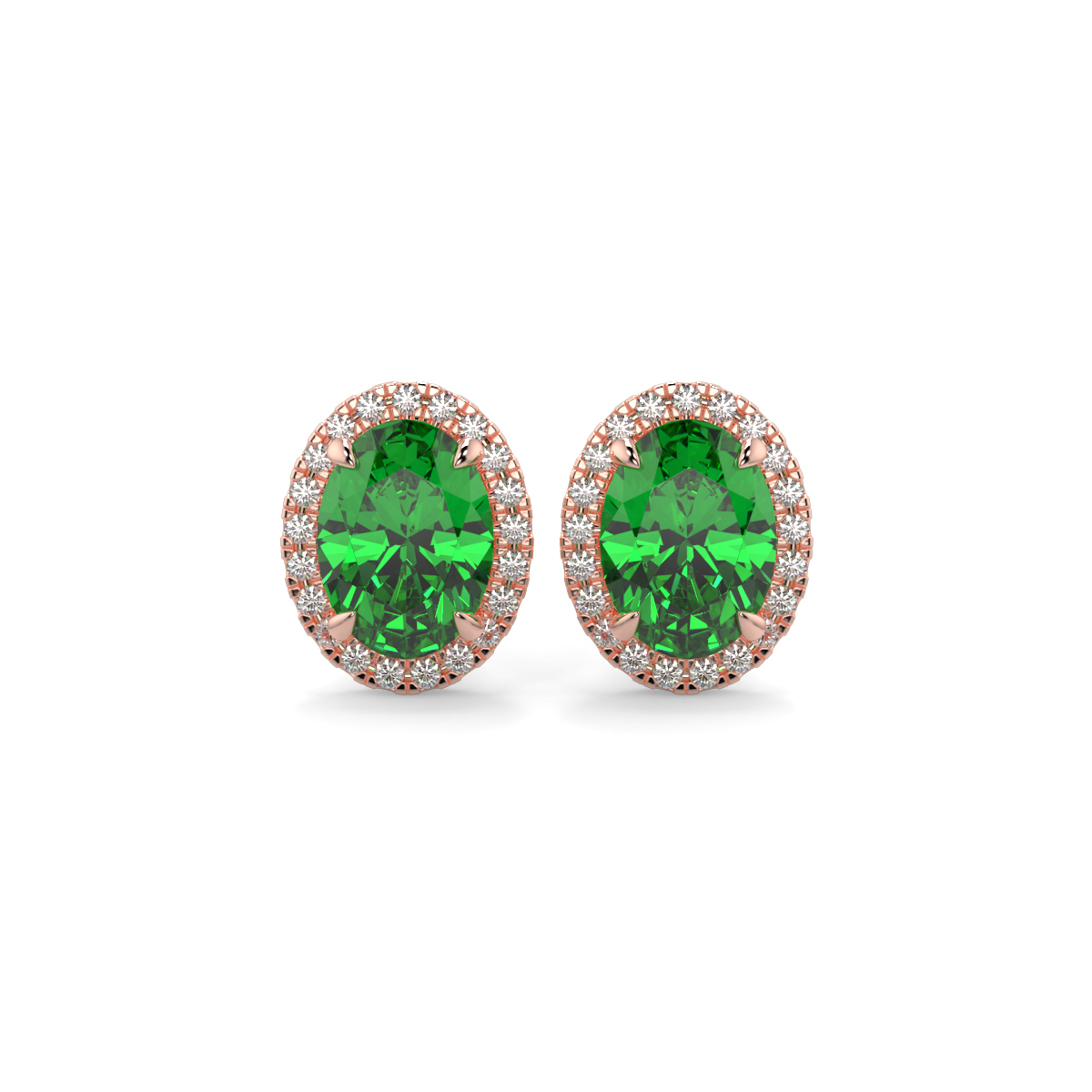 Emerald and Diamond Halo Earrings Rose Gold - ESME