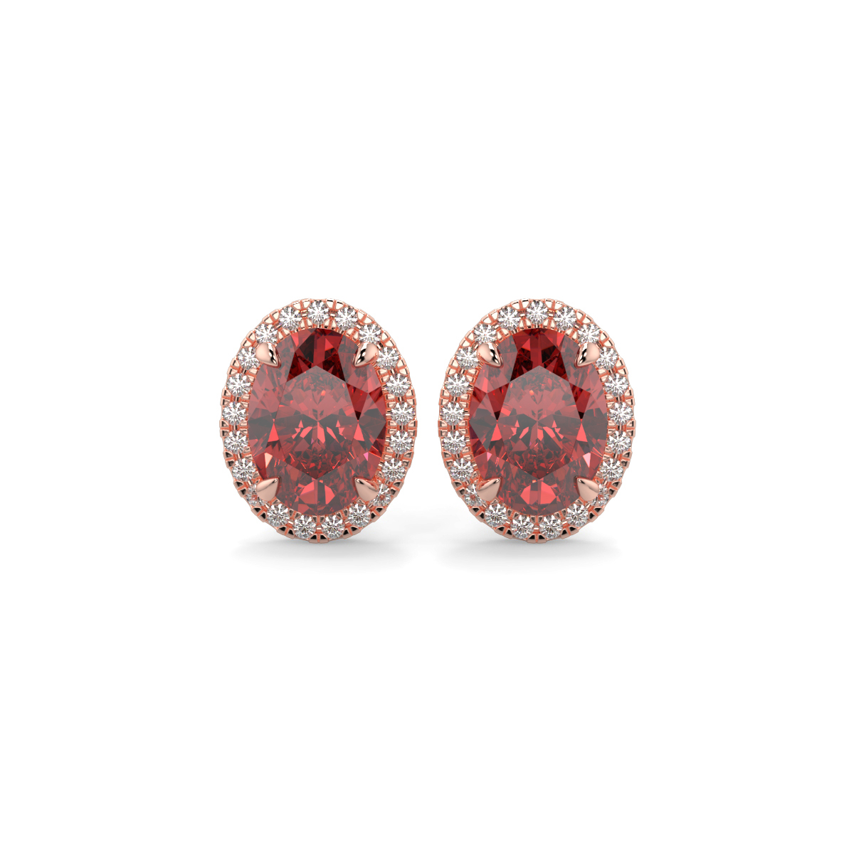 Ruby and Diamond Halo Earrings Rose Gold - SYLVIE