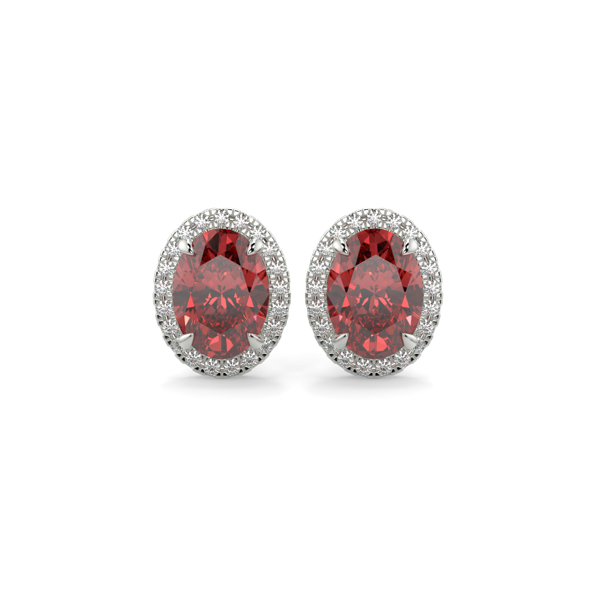 Ruby and Diamond Halo Earrings White Gold - SYLVIE