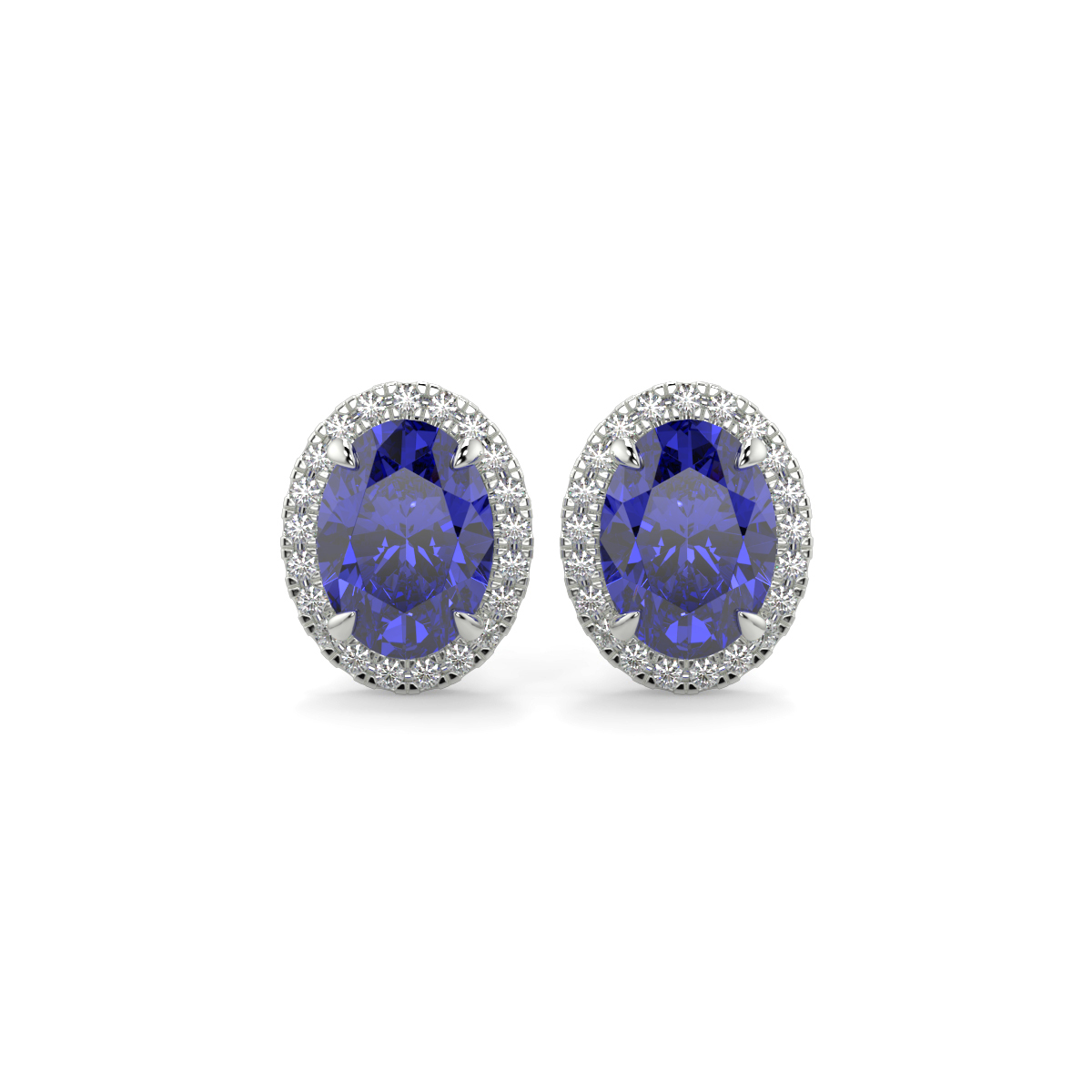 Sapphire and Diamond Halo Earrings White Gold -  JULES