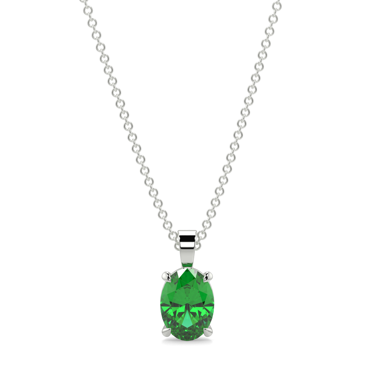 Emerald Gemstone Solitaire Pendant White Gold - GENEVIEVE