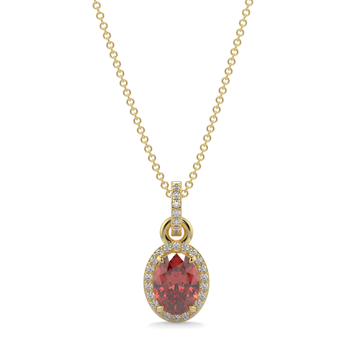 Ruby and Diamond Halo Pendant Yellow Gold - AUDREY