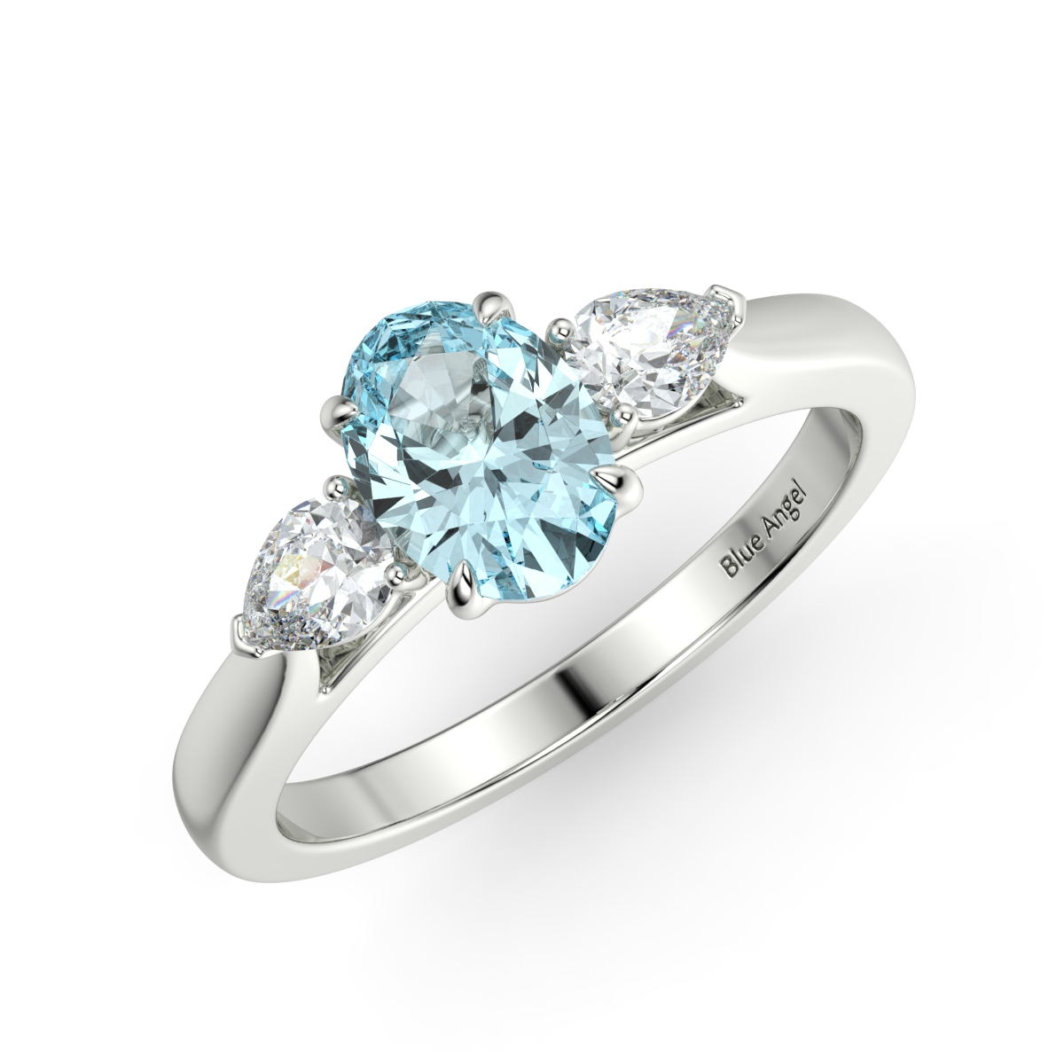 Aquamarine with 2 Pear Shape Diamond Engagement Ring
