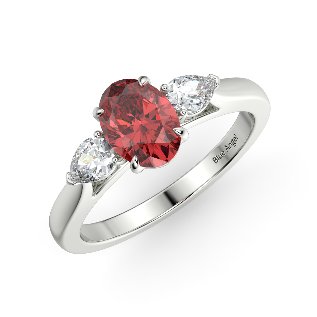 Ruby with 2 Pear Shape Diamond Engagement Ring