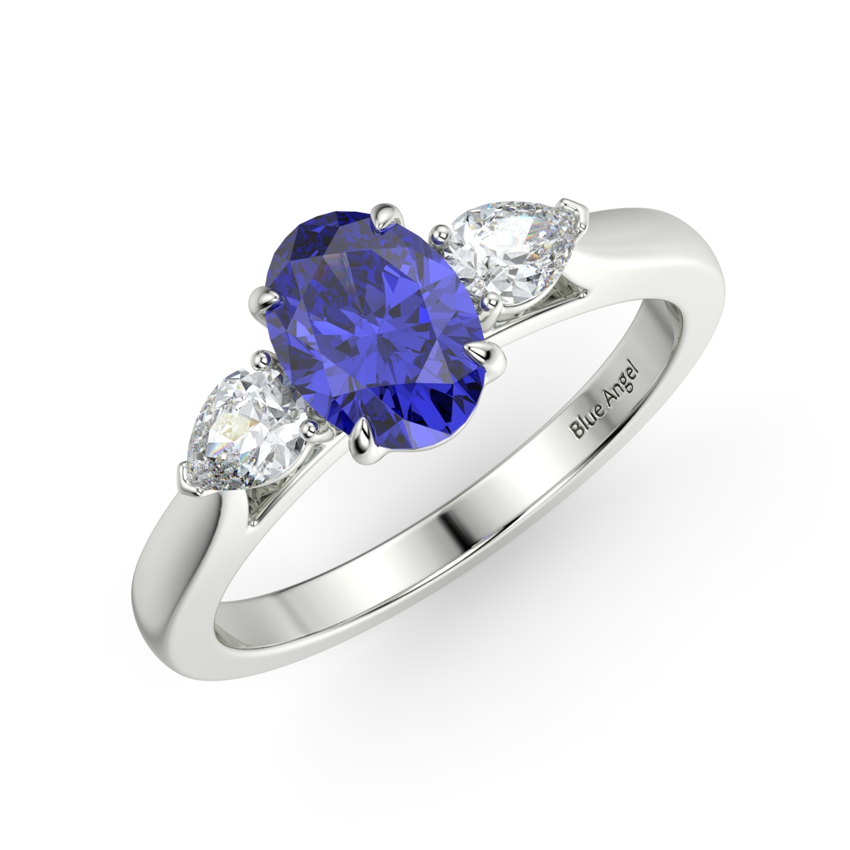 Sapphire with 2 Pear Shape Diamond Engagement Ring