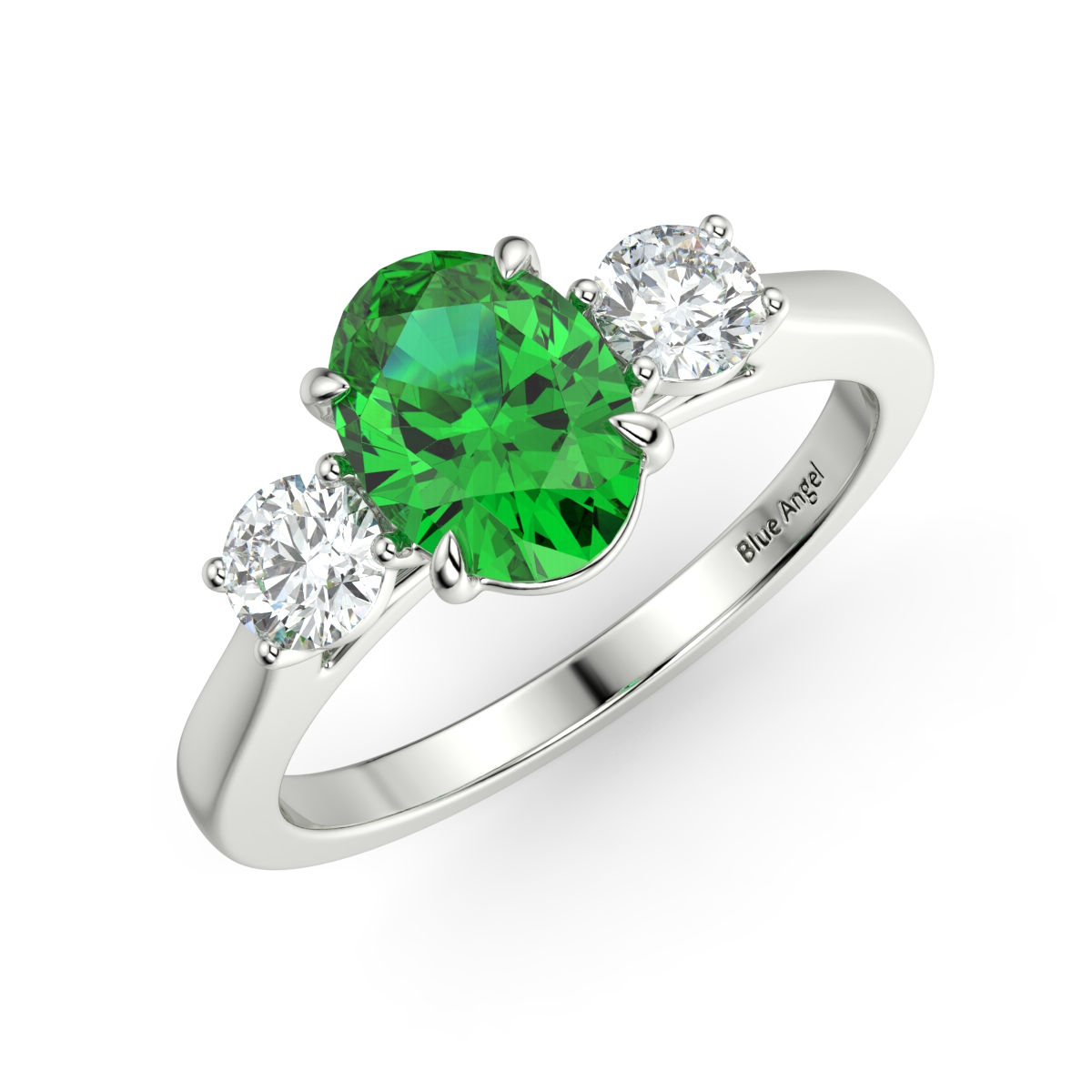 Emerald with 2 Round Diamond Engagement Ring