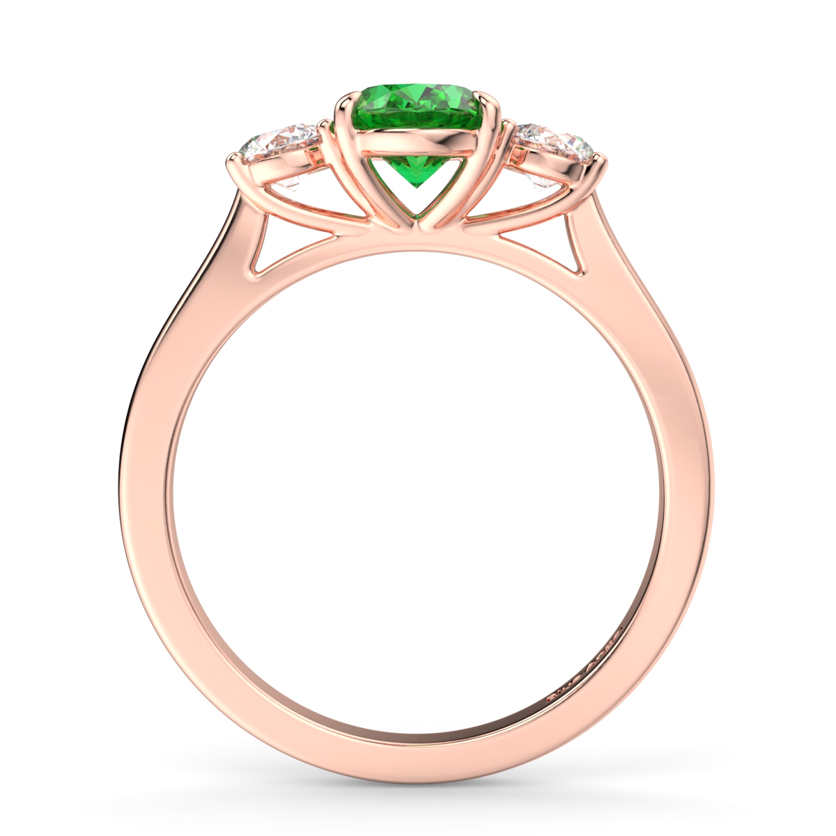 Emerald with 2 Round Diamond Engagement Ring