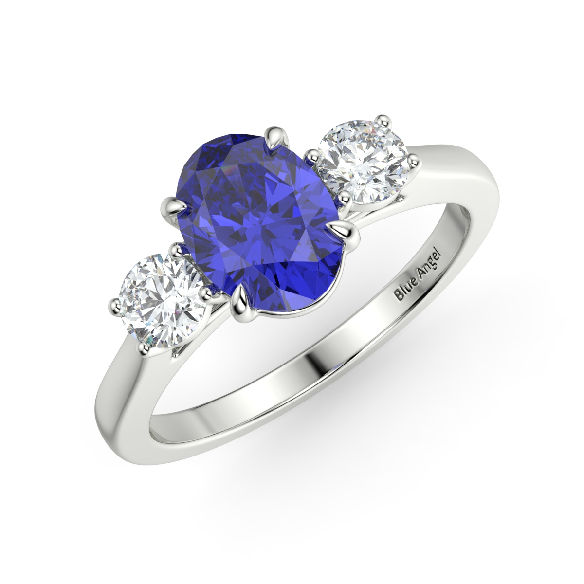 Sapphire with 2 Round Diamond Engagement Ring
