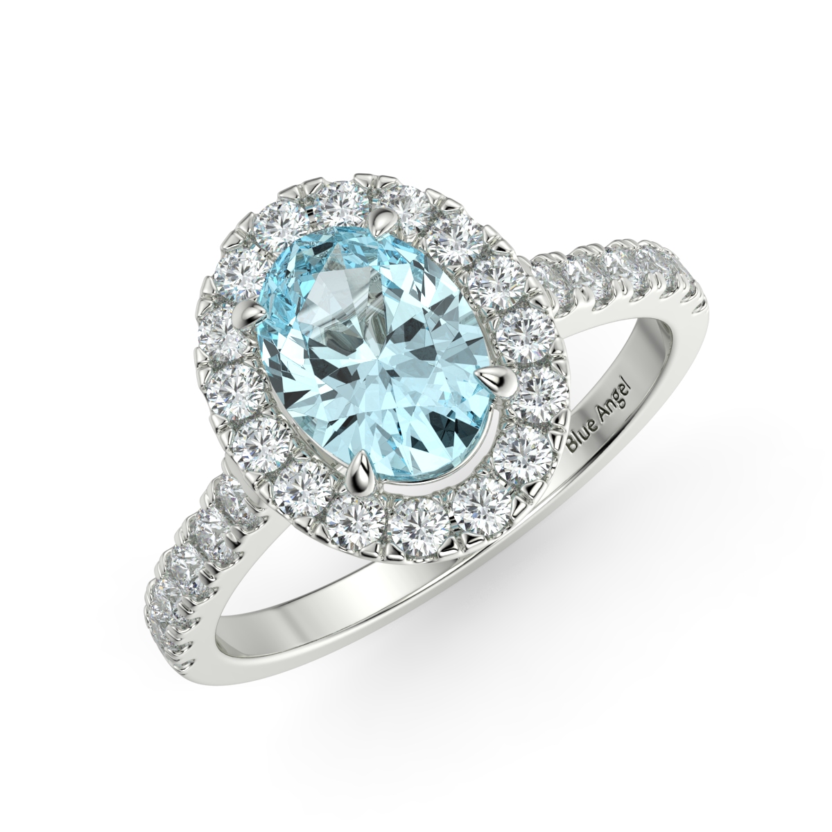 Aquamarine And Diamond Halo Engagement Ring
