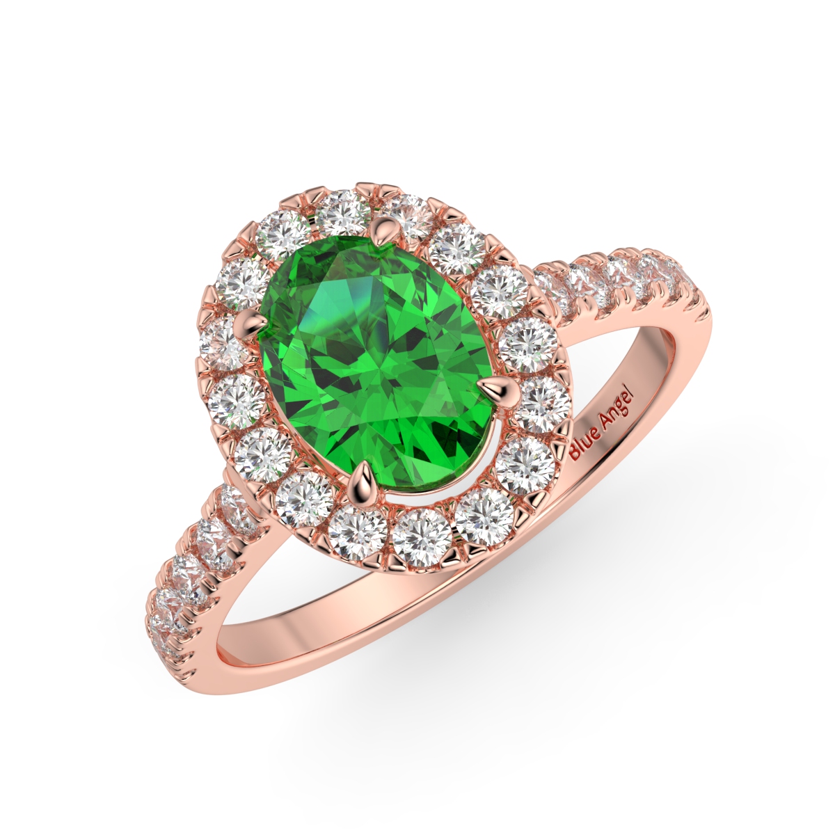 Emerald And Diamond Halo Engagement Ring