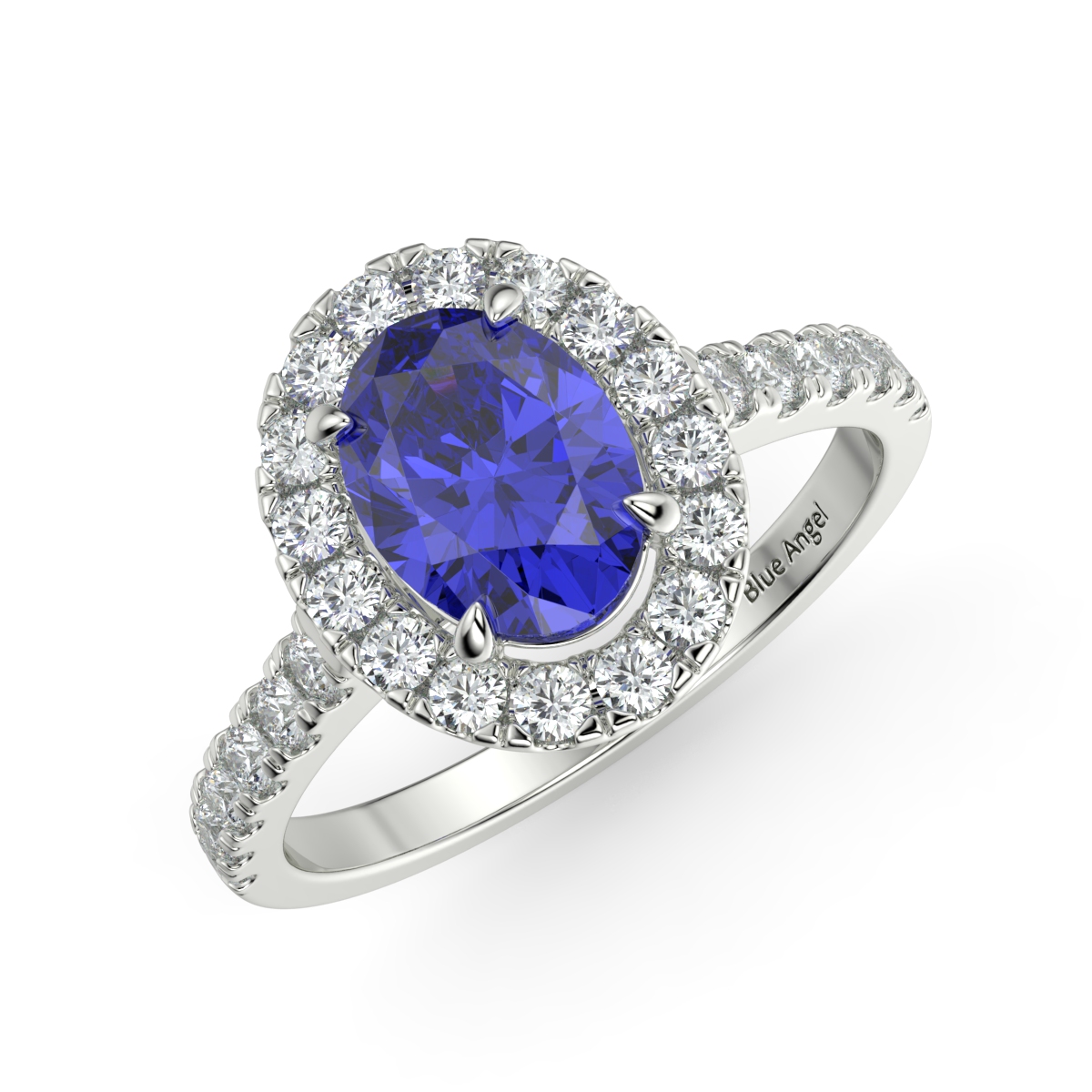 Sapphire And Diamond Halo Engagement Ring