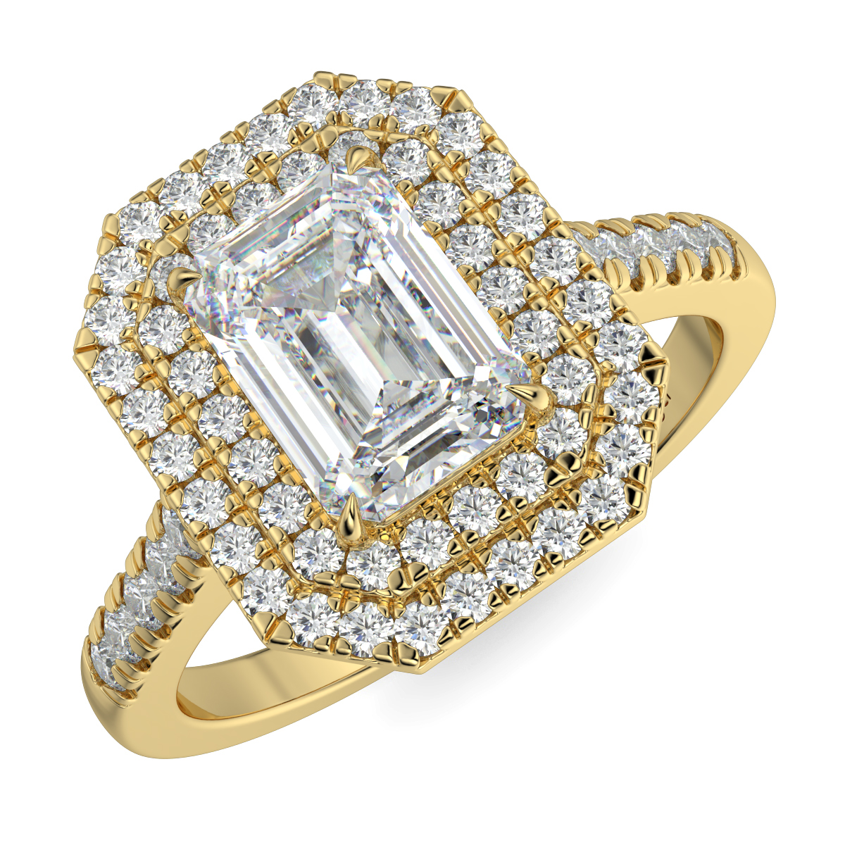 Emerald Diamond Double Halo Engagement Ring