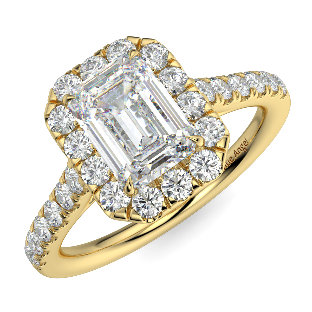 Emerald Diamond Halo Engagement Ring