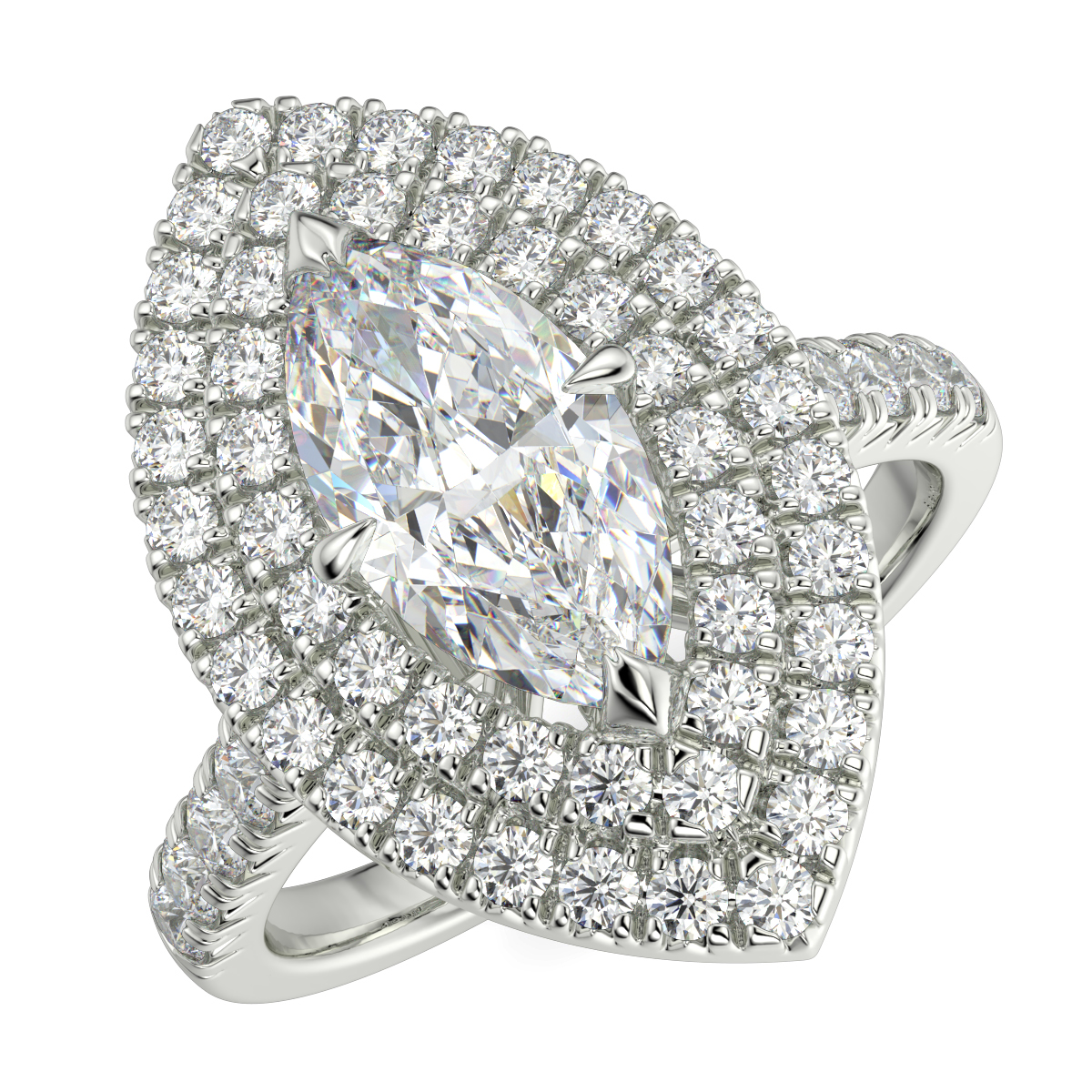 Marquise Diamond Double Halo Engagement Ring
