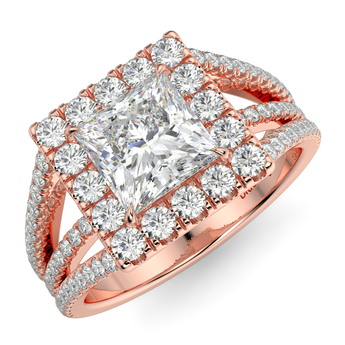 Princess Diamond Split Shank Halo Engagement Ring