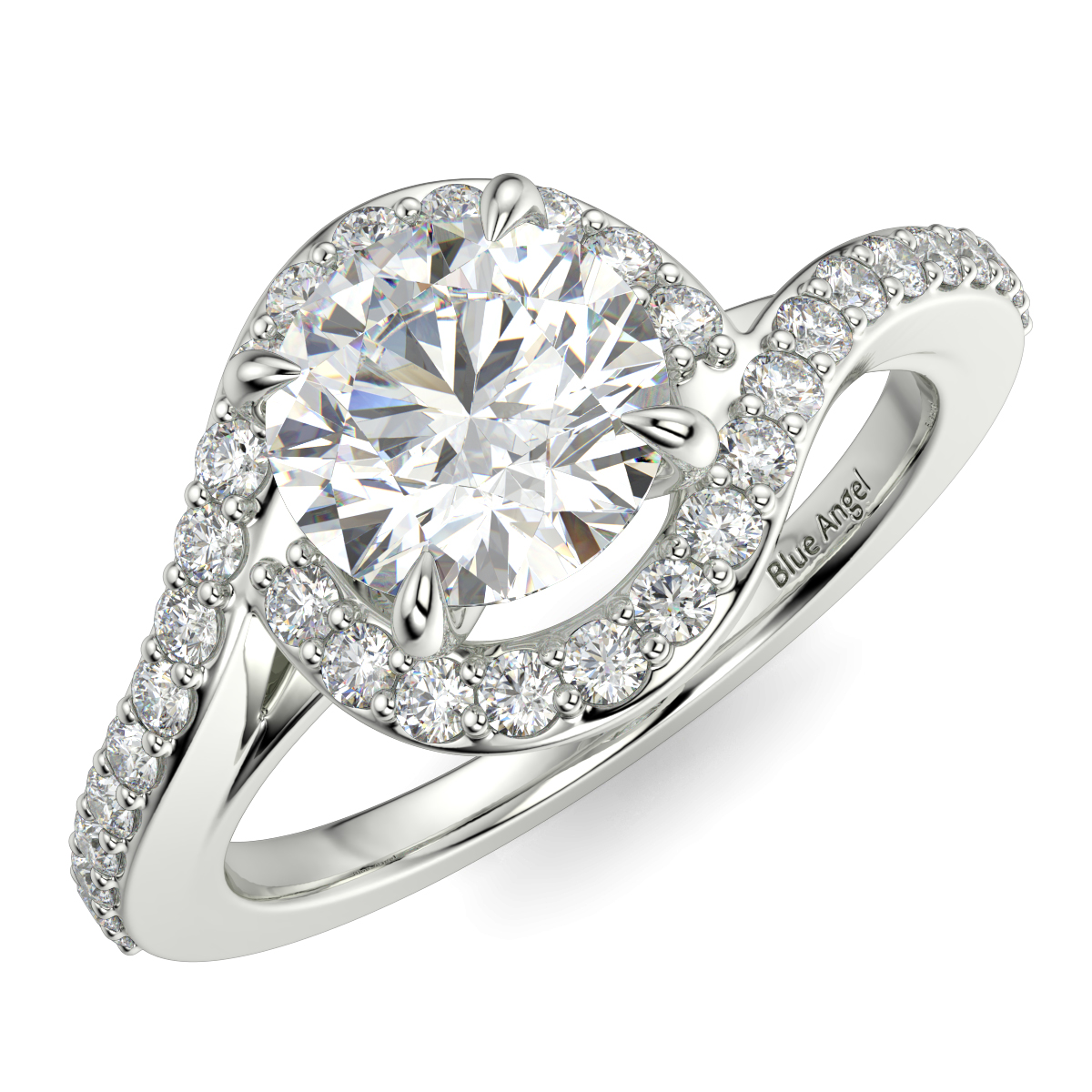 Round Diamond Swirl Halo Engagement Ring