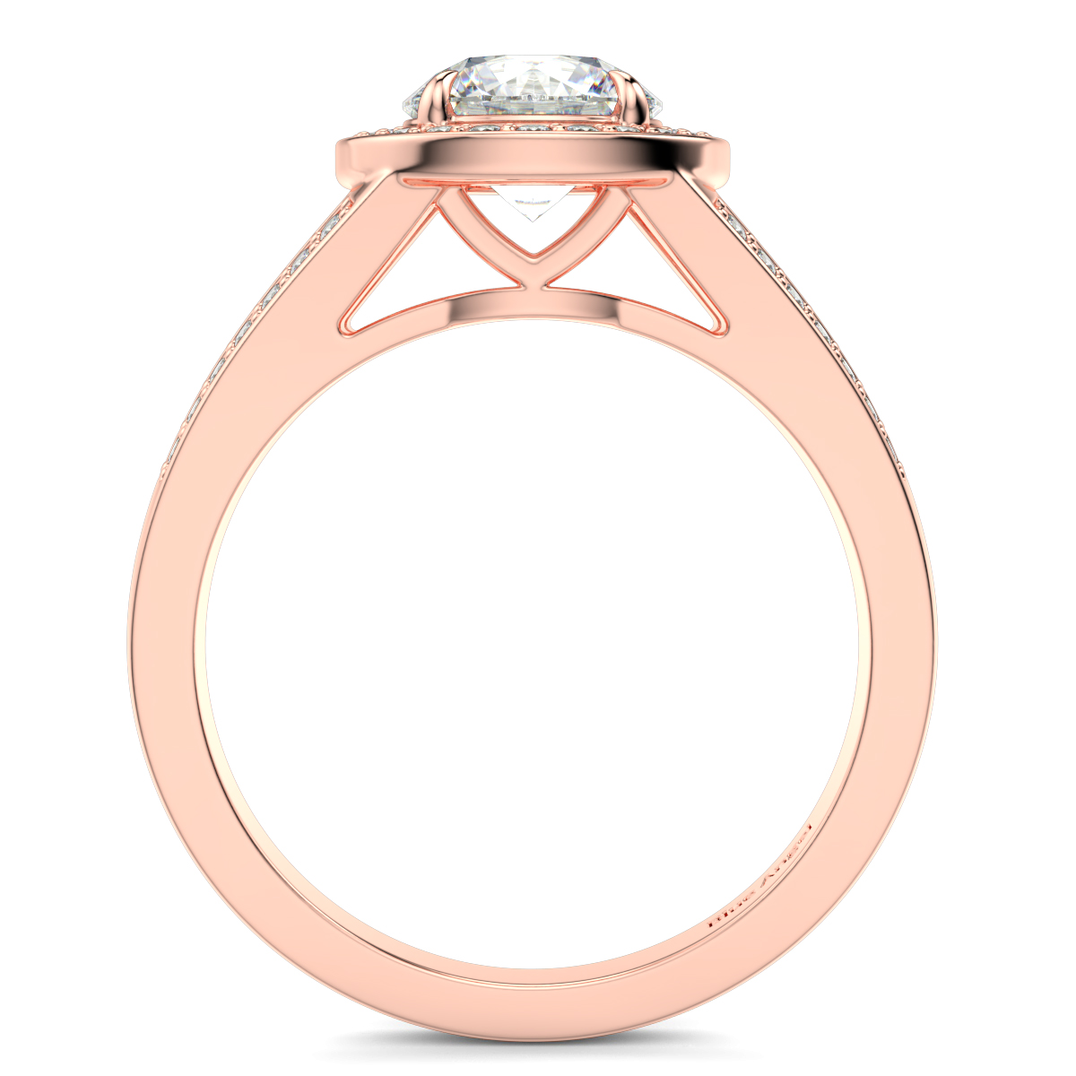 Round Diamond Split Shank Halo Engagement Ring