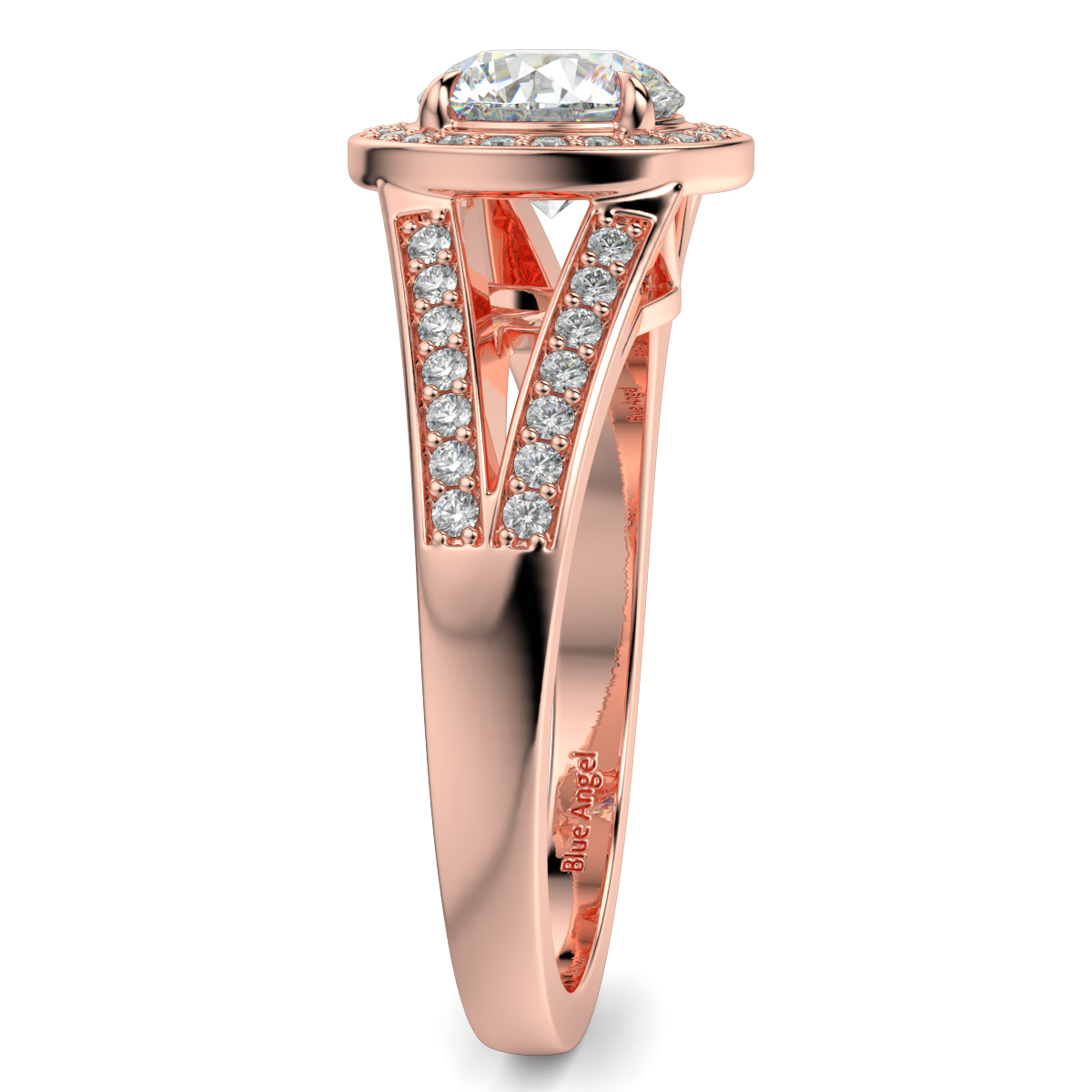 Round Diamond Split Shank Halo Engagement Ring