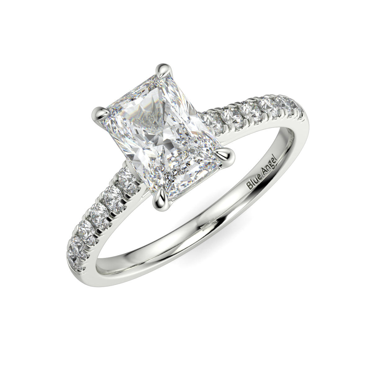 Radiant Side Stone Engagement Ring