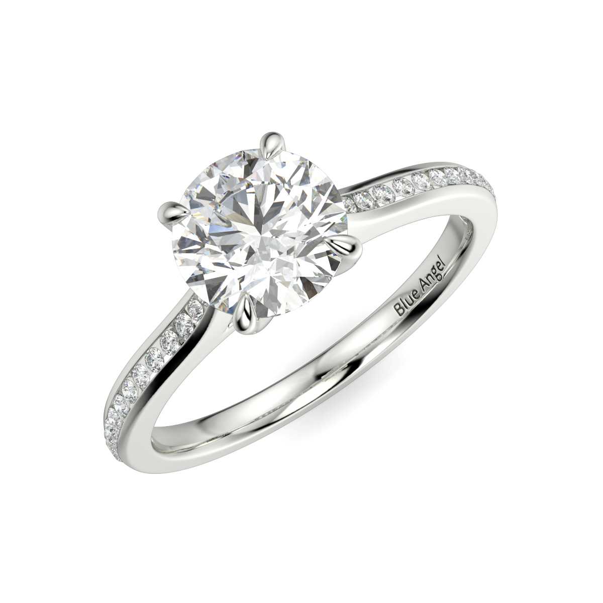 Round Channel Set Side Stone Engagement Ring