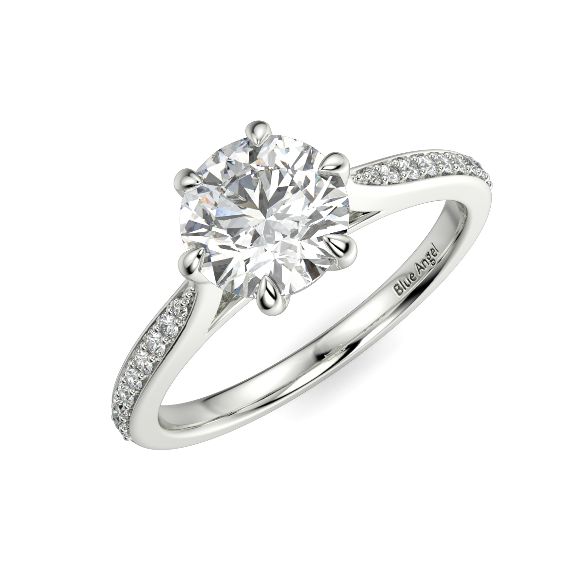 Round Claw/Graint Set Side Stone Engagement Ring