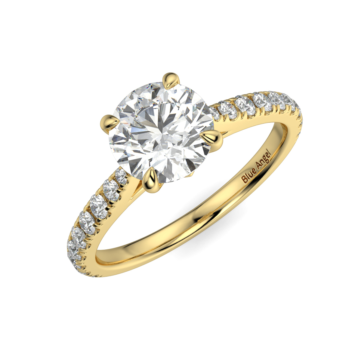 Round Micro Set Side Stone Engagement Ring