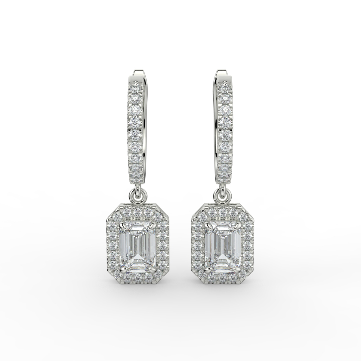 Emerald Drop Diamond Earrings Platinum - DAPHNE